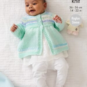 King Cole 8ply Cardigan, Sweater, Matinee Coat & Hat